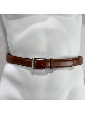 JOS A BANKS Genuine Italian Leather Brown Mens Belt Silver Buckle   Size 42